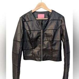 AZALEA WANG Black Faux Leather Cropped Jacket Medium